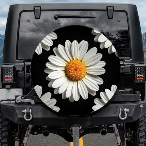 Large White Daisy Yellow Orange Center Deep Black Floral - Mother's Day Gift for Mom Spare Tire Cover
