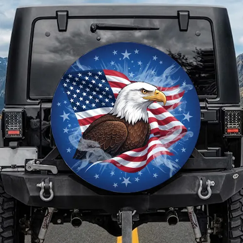 Majestic Bald Eagle American Flag Independence Day Gift for Veterans Spare Tire Cover