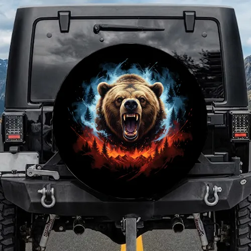 Powerful Snarling Grizzly Bear Mountain Peaks Wildlife Lover Gift Spare Tire Cover