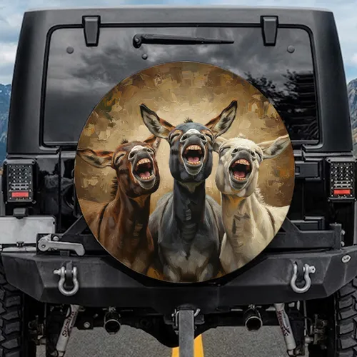 Laughing Donkey Trio with Varied Fur Colors Farmhouse Decor Gift for Donkey Lovers Spare Tire Cover