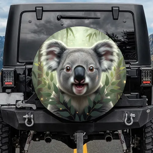 Surprised Koala Head Eucalyptus Forest - Wildlife Lover Car Decor Gift Spare Tire Cover