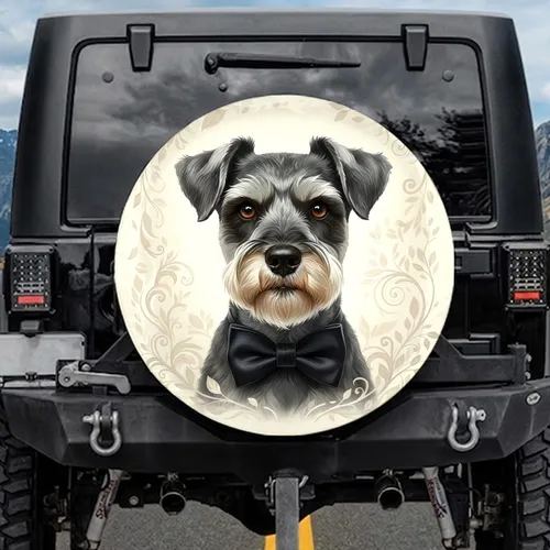 Distinguished Miniature Schnauzer Salt-and-Pepper Fur Black Bow Tie - Dog Lover Gift Spare Tire Cover
