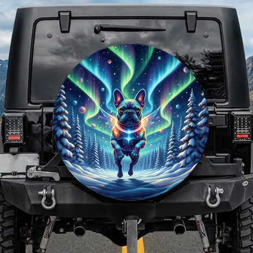 French Bulldog Aurora Winter Forest - Magical Dog Lover Adventure Gift Spare Tire Cover