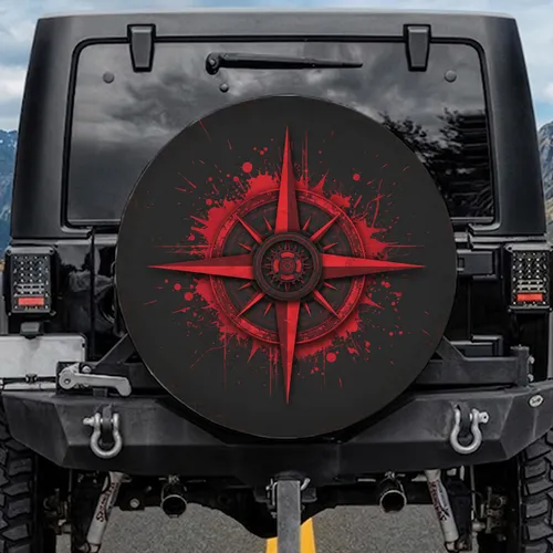 Weathered Red Compass Rose Distressed Grunge - Outdoor Adventure Travel Gift for Explorers Spare Tire Cover