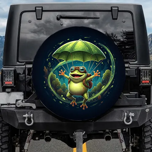 Frog Goggles Leaf Parachute Floating Adventure - Wildlife Lover Gift for Adventurers Spare Tire Cover