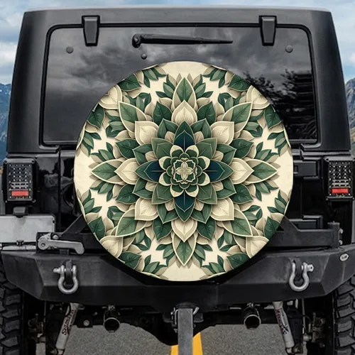 Botanical Mandala Intricate Layered Leaf Rosette Tapestry - Car Decor Gift Spare Tire Cover