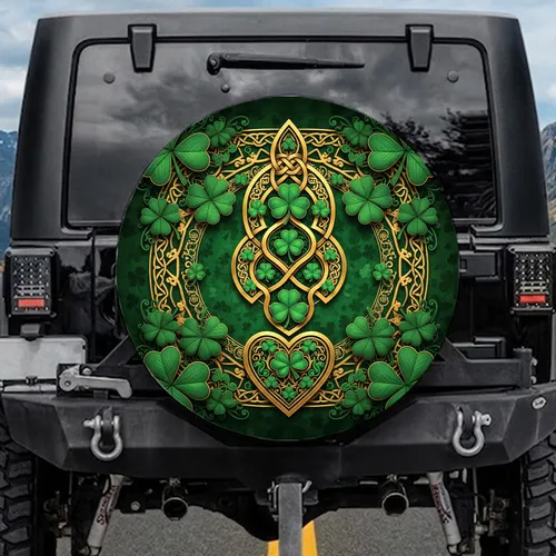 Irish Celtic Knot Figure-Eight Shamrocks St. Patrick's Day Heritage Spare Tire Cover