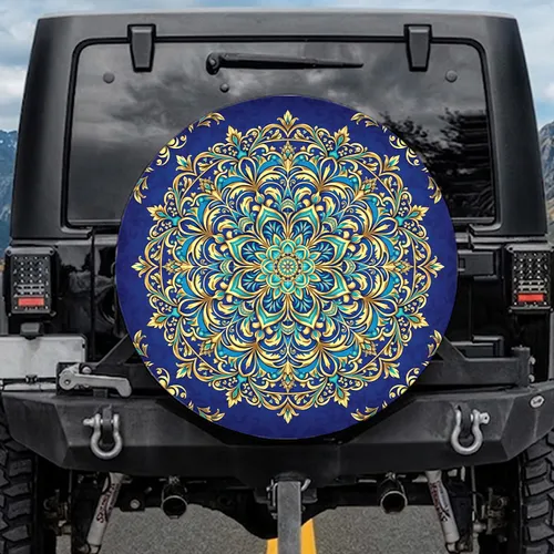 Mandala Rosette Floral Gold Filigree Scrolls - Vehicle Decor Gift for Yoga Lover Spare Tire Cover