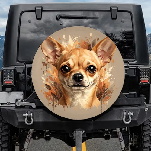 Alert Fawn Chihuahua Portrait - Pet Lover Gift for Dog Owners Spare Tire Cover