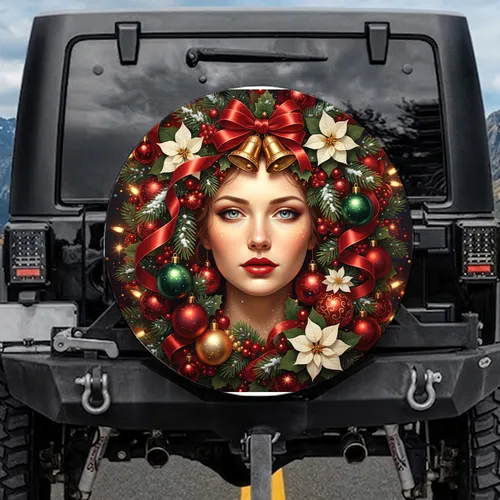 Ethereal Woman Face Poinsettia Christmas Adornments - Christmas Gift Spare Tire Cover