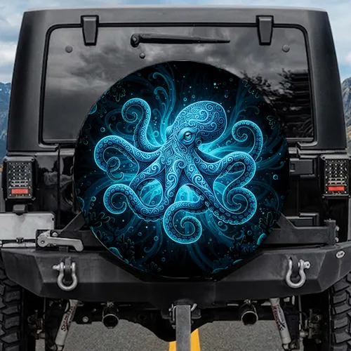 Bioluminescent Octopus Swirling Currents Deep Sea Ocean Lover Gift Spare Tire Cover