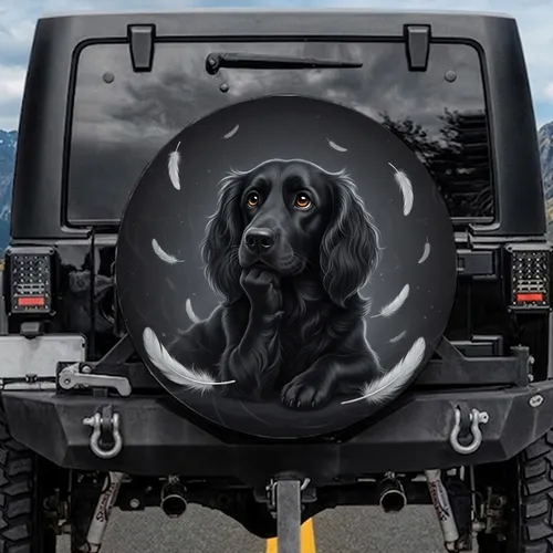 Flat-Coated Retriever Mix Dog with Wavy Fur & Floating Feathers - Dog Lover Gift Spare Tire Cover