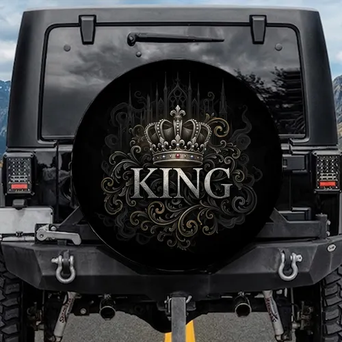 Royal Crown KING Distressed Silver - Regal Car Decor Gift for Him Spare Tire Cover