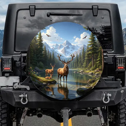 Majestic Stag Mountain Lake Forest Wildlife Lover Gift Spare Tire Cover