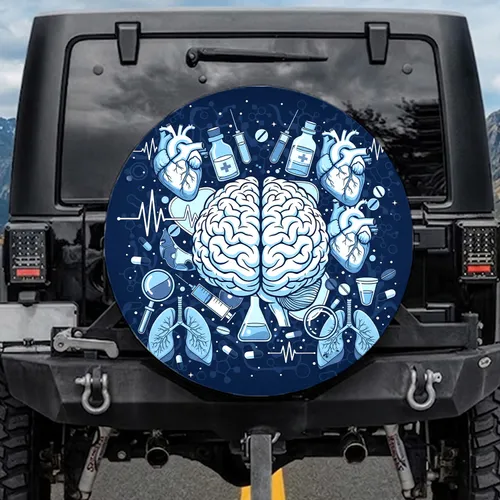 Human Brain Hearts Lungs Medical Instruments - Science Lover Gift for Professionals Spare Tire Cover