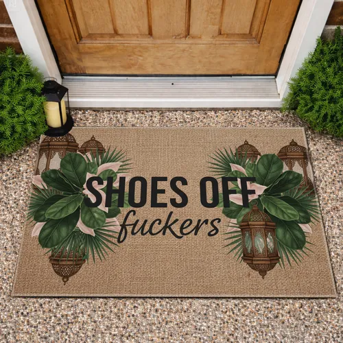 SHOES OFF fuckers Tropical Leaves Moroccan Lanterns - Home Entry Decor Doormat