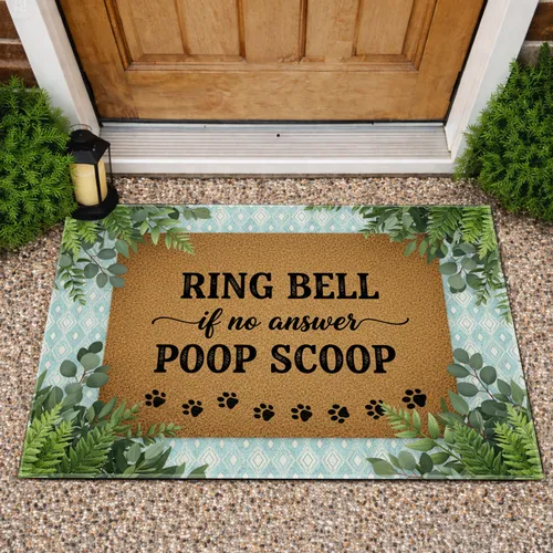 Paw Prints Ring Bell Poop Scoop Mat - Dog Owner Home Decor Gift Doormat