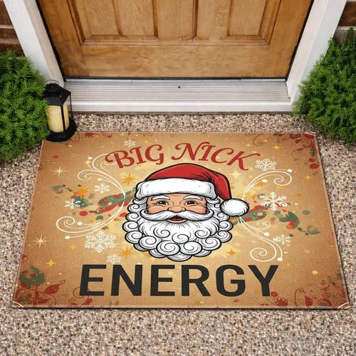 Big Nick Energy Santa Claus Hat Snowflake Starburst Rustic Texture - Christmas Holiday Home Decor Gift Doormat