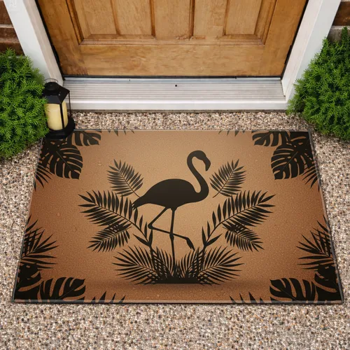 Elegant Black Flamingo Silhouette Tropical Leaves - Coastal Home Decor Gift Doormat