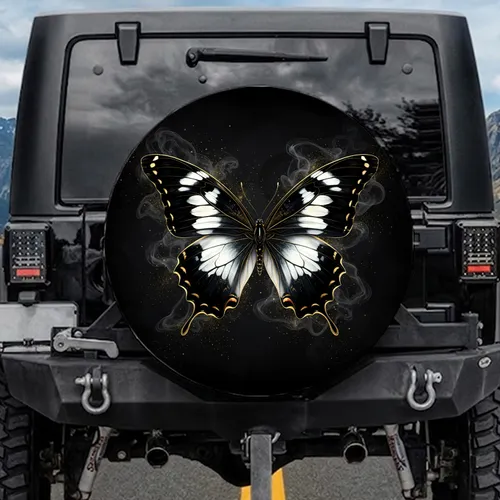 Deep Black Smoke Tendrils Butterfly Wings - Butterfly Lover Gift Spare Tire Cover