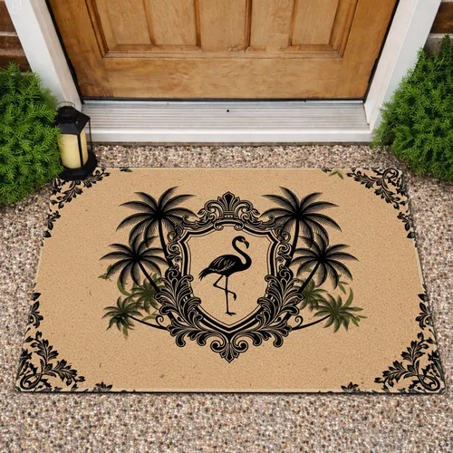 Tropical Flamingo Shield Palm Trees - Home Decor Gift Doormat