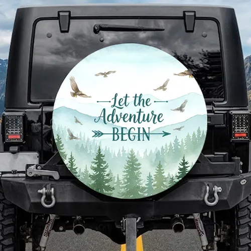 Let Adventure BEGIN Mountain Landscape Forest - Outdoor Adventure Travel Gift Spare Tire Cover