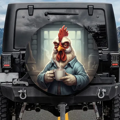 Grumpy Sleepy Rooster Coffee Mug - Rustic Farm Morning Routine Gift for Coffee Lover Spare Tire Cover