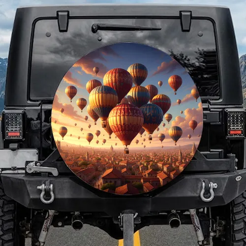Hot Air Balloons European Cityscape Terracotta Roofs Golden Light Dawn Dusk Travel Lover Gift Spare Tire Cover