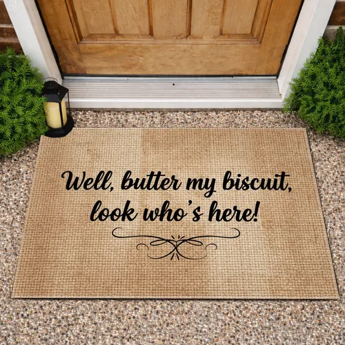 Well Butter My Biscuit Look Who's Here Script Text - Home Decor Gift Doormat