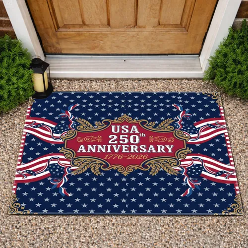 USA 250th Anniversary American Flag 1776-2026 Patriotic Scroll Independence Day Doormat