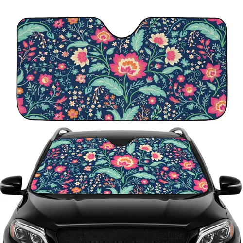 Sprawling Floral Botanical Bloom Leaves - Vehicle Interior Accent Decor Gift for Drivers Car Sunshade