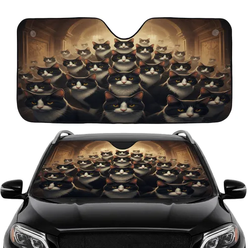 Tuxedo Cats Yellow Eyes Grand Interior Setting - Cat Lover Car Decor Gift Car Sunshade