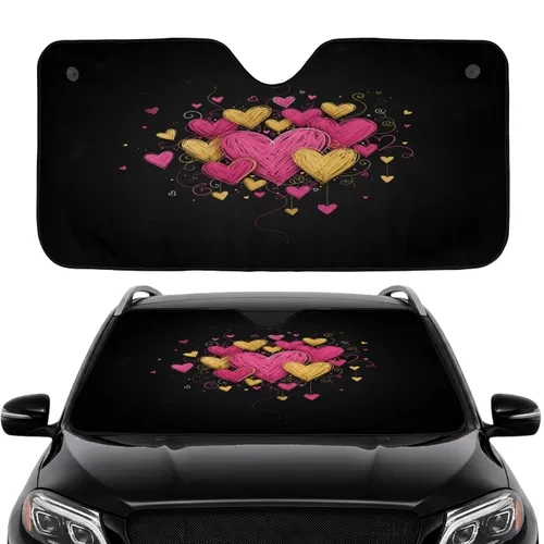 Chalk Hearts & Swirls Pink Golden Yellow - Everyday Love Statement Accessory Car Sunshade