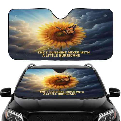 Sunflower Monarch Butterfly Sunshine Storm Sky - Empowerment Gift for Her Car Sunshade