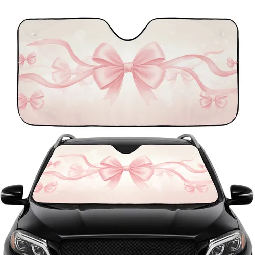 Flowing Pearlescent Sheen Fabric Folds Blush Pink Ribbons Bows Car Interior Upgrade Car Sunshade