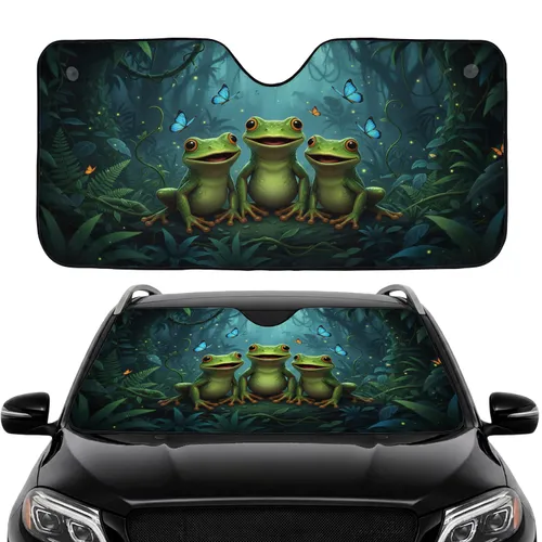 Green Tree Frogs Jungle Butterflies Dark Forest Foliage - Car Interior Decor Gift Car Sunshade