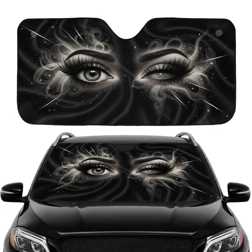 Female Winking Eye Dramatic Lashes Thick Eyebrows Shimmer Car Interior Upgrade Car Sunshade