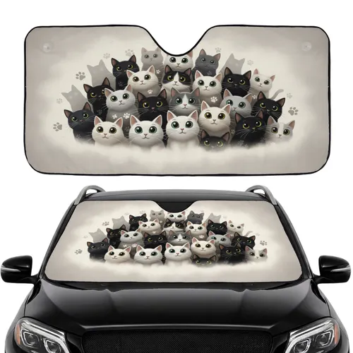 Peeking Cats Furry Faces Wall Paw Prints - Cat Lover Car Decor Gift Car Sunshade