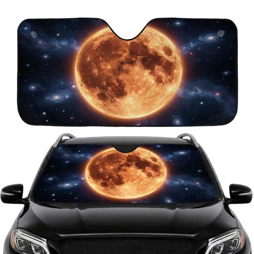 Majestic Glowing Orange Full Moon Sparkling Stars Celestial Night - Travel Essentials Space Lover Gift Car Sunshade