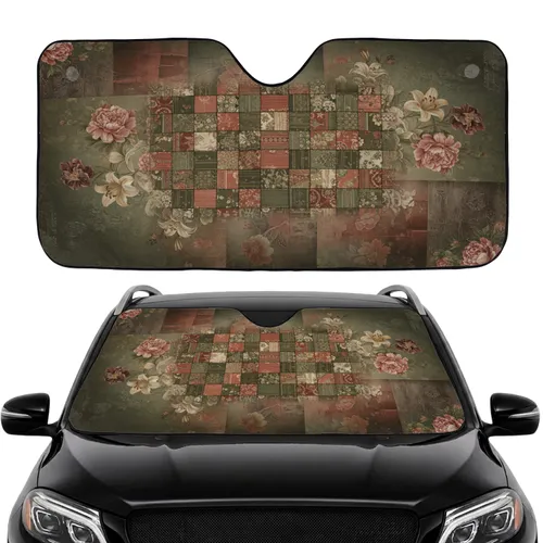 Antique Wood Grain Floral Damask Peony Lily Botanical - Everyday Car Style for Car Lovers Car Sunshade