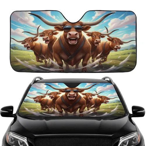 Expressive Longhorn Cattle Road Trip - Travel Adventure Essentials for Cow Lovers Car Sunshade