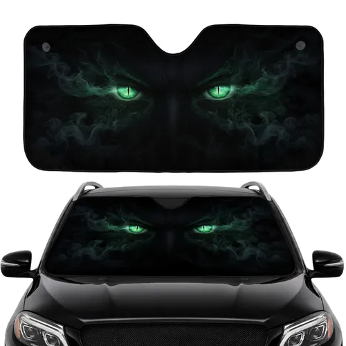 Powerful Shadowy Creature Piercing Emerald Eyes Intense Glow - Mystical Fantasy Decor Gift Car Sunshade