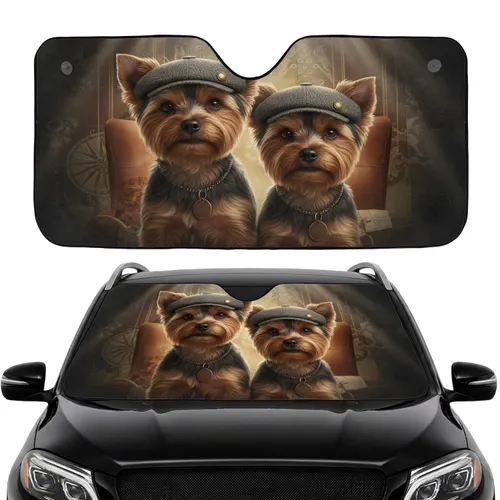 Yorkshire Terriers Flat Caps Dog Tags Vintage Study - Dog Lover Gift Car Sunshade