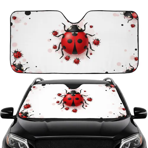 Red Ladybug Group with Big Ladybug & Black Pink Bokeh Dots - Wildlife Lover Car Decor Gift Car Sunshade