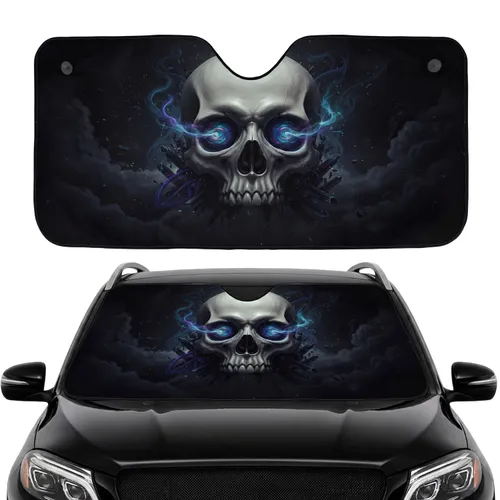 Polished Bone Skull Iridescent Eyes - Dark Fantasy Art Gift Car Sunshade