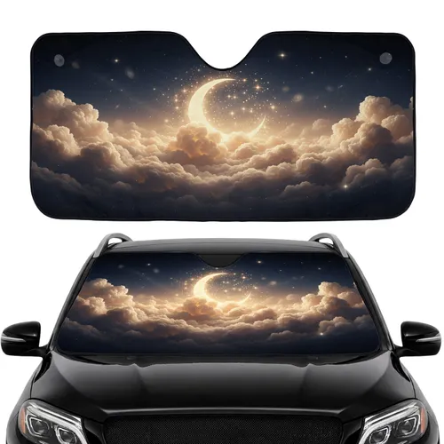 Crescent Moon Stars Clouds Nebulae Stardust Cosmic Night Sky - Car Decor Gift Car Sunshade