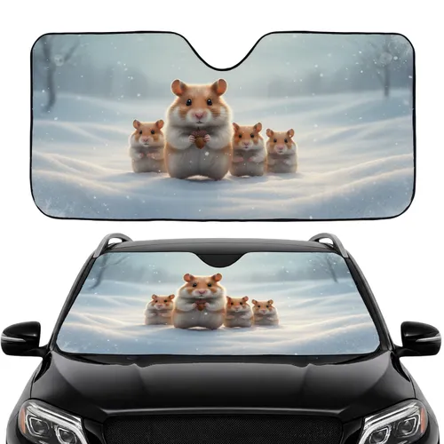 Hamsters Snow Winter Scene - Wildlife Lover Winter Decor Gift Car Sunshade