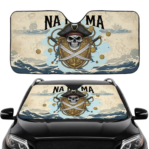 NA NA MA Pirate Skull Tricorn Cutlasses Shield - Nautical Adventure Gift for Swashbuckler Car Sunshade