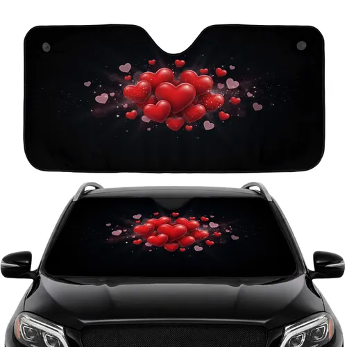 Red Hearts Pink Hearts Black Night Sky - Valentine's Day Gift for Her Car Sunshade