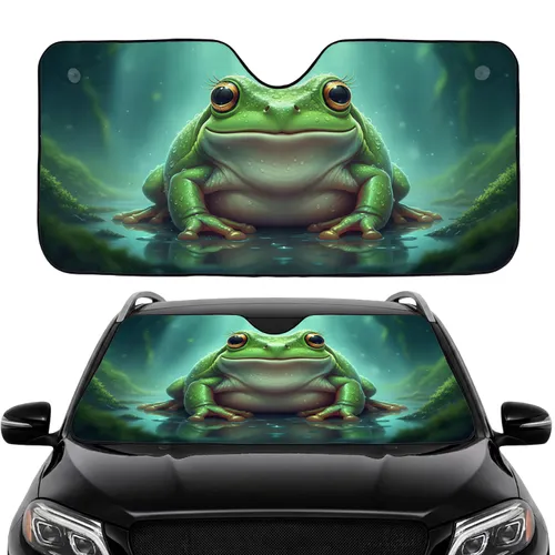 Smiling Green Tree Frog Golden Eyes Luminous Teal Scene - Wildlife Lover Gift Car Sunshade